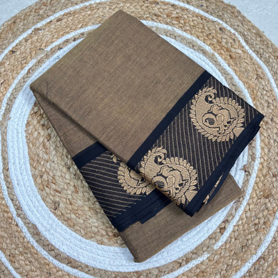 PK TRENDY COLLECTIONS Solid/Plain, Woven, Self Design Chettinadu Handloom Pure Cotton Saree(Cream)
