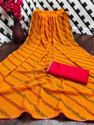 Classy Foreiver Printed Leheria Georgette Saree(Yellow)