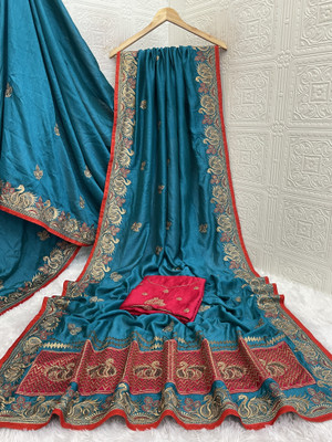 Mikhushop Woven Bollywood Pure Silk Saree(Light Blue)