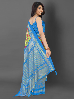 Divastri Printed Pochampally Cotton Blend Saree(Light Green)