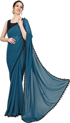 StyleDeal Solid/Plain Bollywood Georgette Saree(Blue)