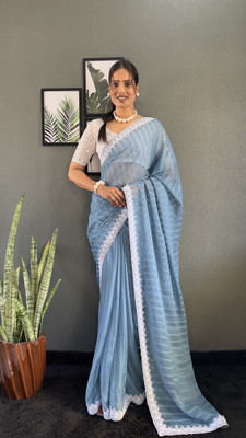 HouseOfCommon Solid/Plain Bollywood Georgette Saree(Blue)