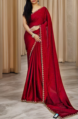 shree kts Embellished Bollywood Georgette Saree(Red)