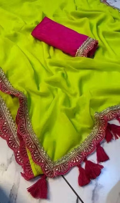 Aamvii Embroidered Bollywood Chiffon, Pure Silk Saree(Green)