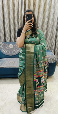 Sniccs Trend Printed, Woven Bollywood Pure Silk Saree(Dark Green)