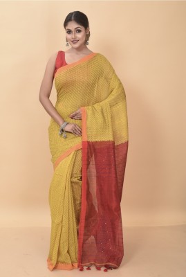 Sandhyatara Woven Handloom Cotton Silk Saree(Yellow, Red)