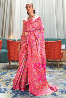 FASHION STROM Woven Banarasi Silk Blend Saree(Pink)