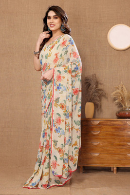 yourwish Printed Bollywood Georgette Saree(Cream)