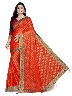 Sakifashion Embroidered Bollywood Pure Silk Saree(Orange)