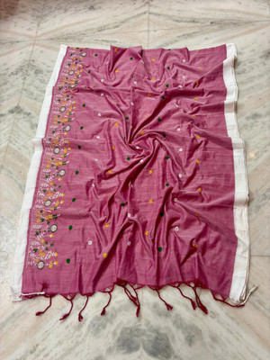 Sia Saree Bazaar Embroidered Handloom Pure Cotton Saree(Pink)
