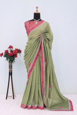 RIDDHISIDDHI NX Embroidered Bollywood Silk Blend Saree(Light Green)