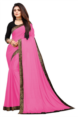 ENCLIQ Solid/Plain Daily Wear Lycra Blend Saree(Pink)