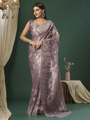 Tasrika Embroidered Bollywood Organza Saree(Purple)