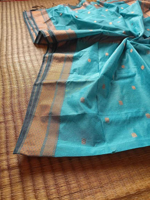 Sayak Creation Woven Tant Handloom Cotton Silk Saree(Light Blue)