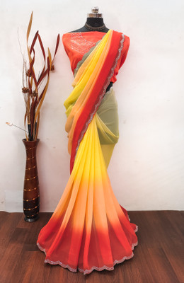 Koladiya Trendz Printed Bollywood Georgette Saree(Blue)