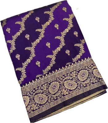 MOON VOGUE Self Design Banarasi Silk Blend Saree(Blue)
