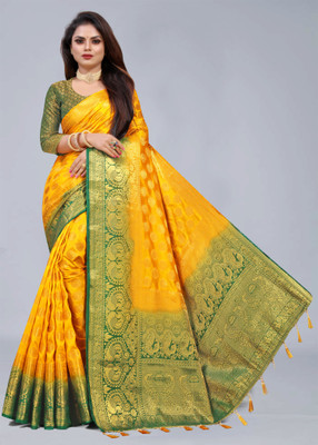 ANGOORI TEXTILES Woven Banarasi Cotton Silk Saree(Multicolor)