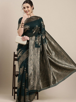 ANOUK Woven Banarasi Linen Saree(Green)