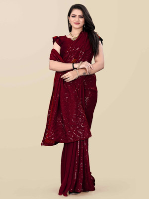 Bluebirdimpex Embellished Bollywood Georgette Saree(Maroon)
