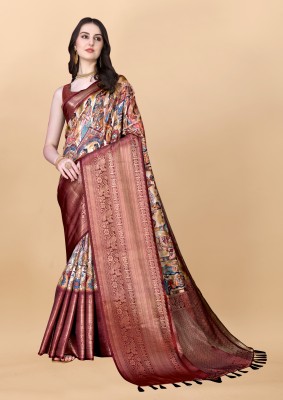 Bansari Textiles Self Design Banarasi Cotton Silk Saree(Brown)