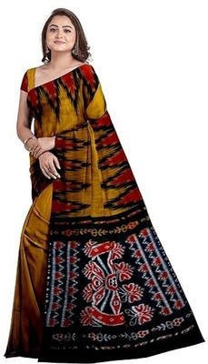 SAPTAK FASHION Solid/Plain, Printed Sambalpuri Handloom Pure Cotton Saree(Yellow, Black)