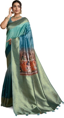 VED CREATION Floral Print, Digital Print Banarasi Silk Blend Saree(Multicolor)