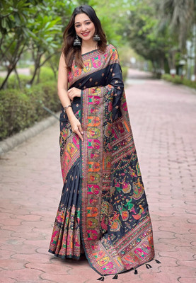 Tasrika Woven Paithani Silk Blend Saree(Black)