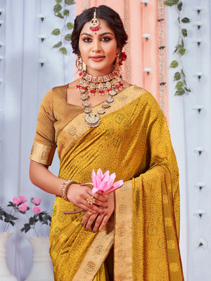 Divastri Embellished Banarasi Pure Silk Saree(Mustard)