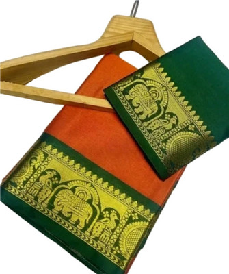KHODALSAREEFEB Woven Banarasi Cotton Silk Saree(Pack of 2, Beige, Maroon)