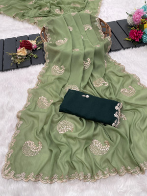 Ethina Fashion Embroidered Bollywood Georgette Saree(Light Green)