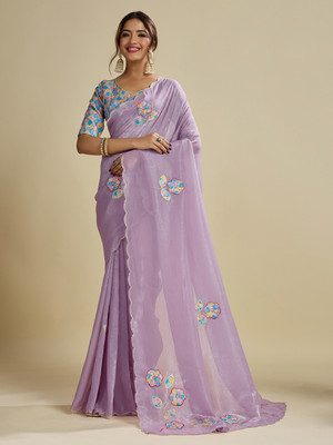 LAJEELEE Embroidered Bollywood Jimmy choo Saree(Purple)