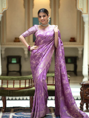 Anajaneya Sarees Woven Banarasi Silk Blend Saree(Purple)
