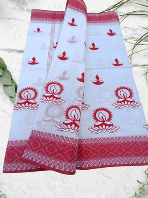 Happy Creation Woven Jamdani Cotton Blend Saree(Multicolor)