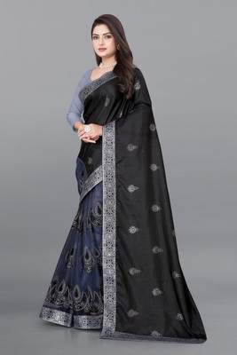 riddhisa fashion Embroidered Bollywood Net Saree(Black, Grey)