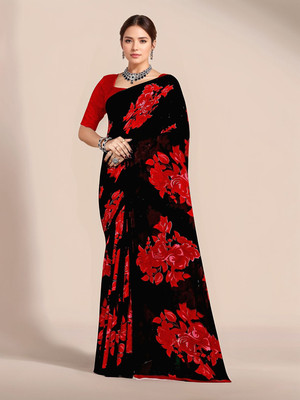 ANOUK Printed Daily Wear Georgette Saree(Black)