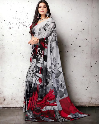 Falessa Printed Bollywood Georgette Saree(Grey, Red)