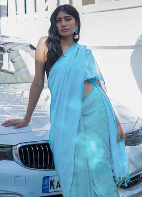 SARADA HANDLOOM Solid/Plain Daily Wear Pure Cotton Saree(Blue)