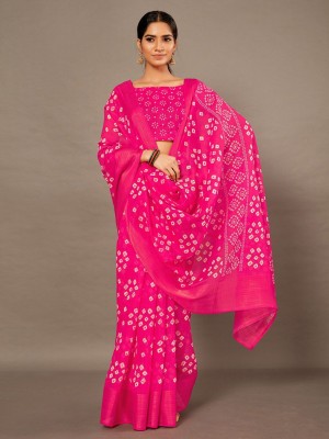 ANOUK Printed Daily Wear Cotton Blend Saree(Pink)