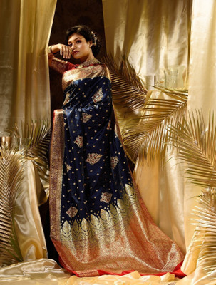 manmohitsaree Woven Banarasi Jacquard Saree(Dark Blue)