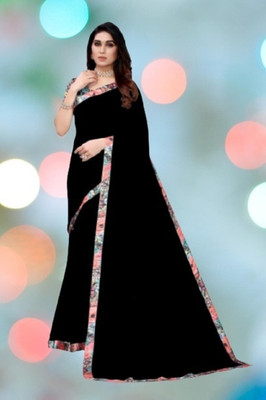 NESHVI ENTERPRISE Solid/Plain Bollywood Georgette Saree(Black)