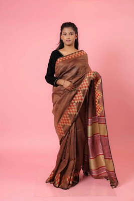 Nayab Stores Printed Bhagalpuri Cotton Silk Saree(Brown)