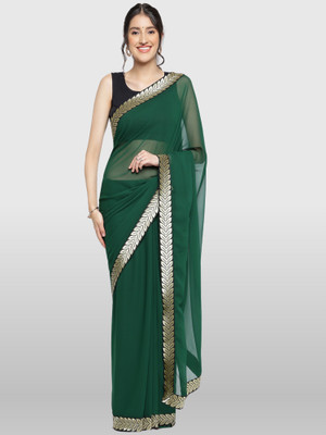 The Textile Hub Solid/Plain Bollywood Georgette Saree(Dark Green)