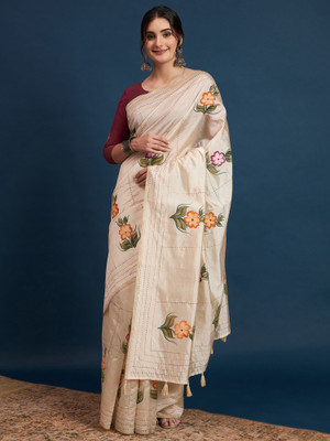 Sangria Printed Bollywood Tussar Silk Saree(Cream)