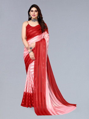 Moda Rapido Striped Daily Wear Satin Saree(Red)