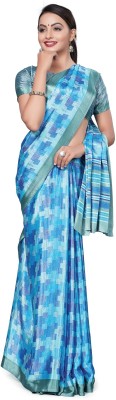 Bansi Ecom Printed, Temple Border Daily Wear Crepe, Silk Blend Saree(Light Blue)