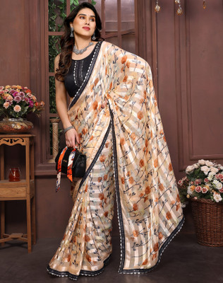 YASHIKA Printed Bollywood Georgette, Lace Saree(Orange)