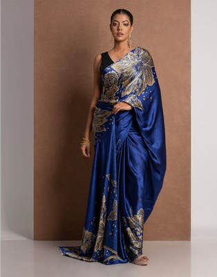 STAVA CREATION Printed Bollywood Pure Silk Saree(Blue)