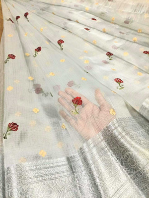 Bunkari Sarees Woven Banarasi Tissue Saree(Silver)