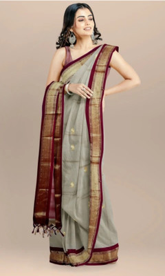 A K Traders Woven Paithani Cotton Silk Saree(Grey)