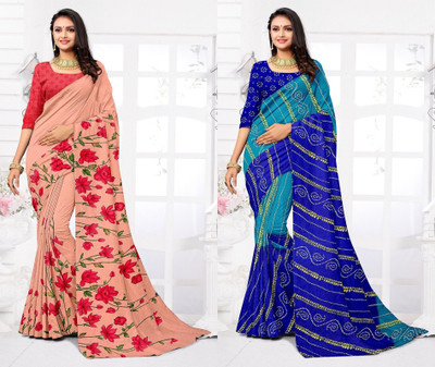 Panchvati NX Paisley Daily Wear Georgette Saree(Pack of 2, Dark Blue, Red, Pink)